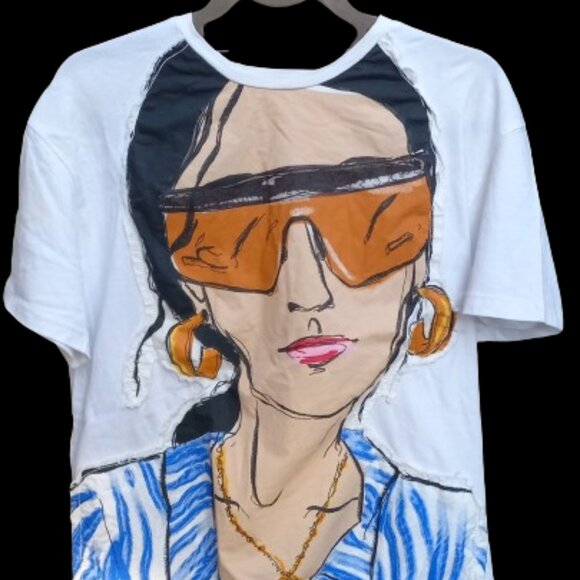 Zara Womens T Shirt Graphic Embroirdered Summer Sunglasses Face Medium /… - Picture 1 of 16